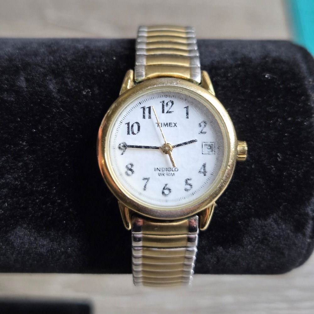 Timex T2H381 Women's‎ Indiglo Quartz Date WR 30M Two Tone Watch Working 6.5